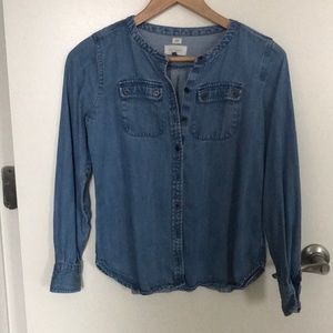 LOFT Collarless Chambray Softened Shirt